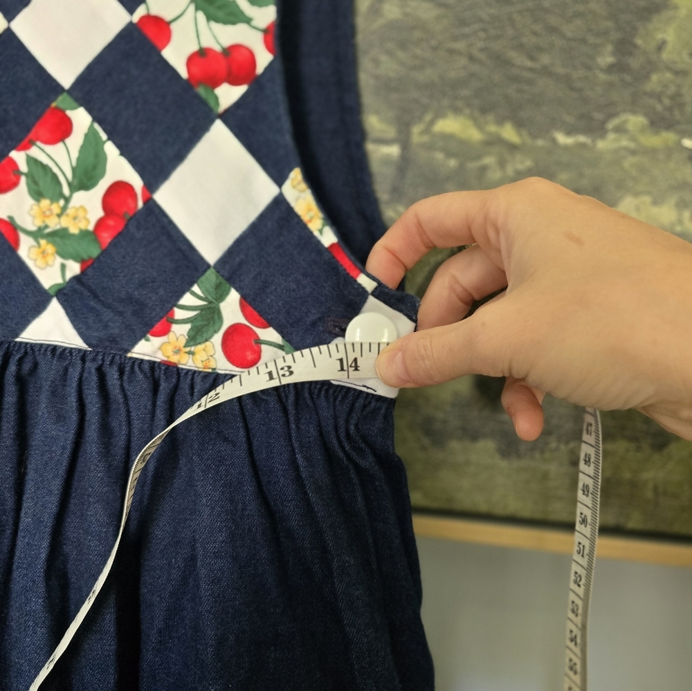 Quilted Cherry Pinafore Dress - Handmade Boho Heirloom - Picture 8 of 12